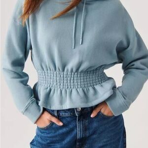 ba&sh Light Blue Smocked Waist Hoodie